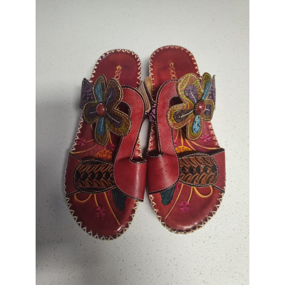 SOCOFY Bohemian Handmade Genuine Leather Floral Boho Sandals Women’s Size 40